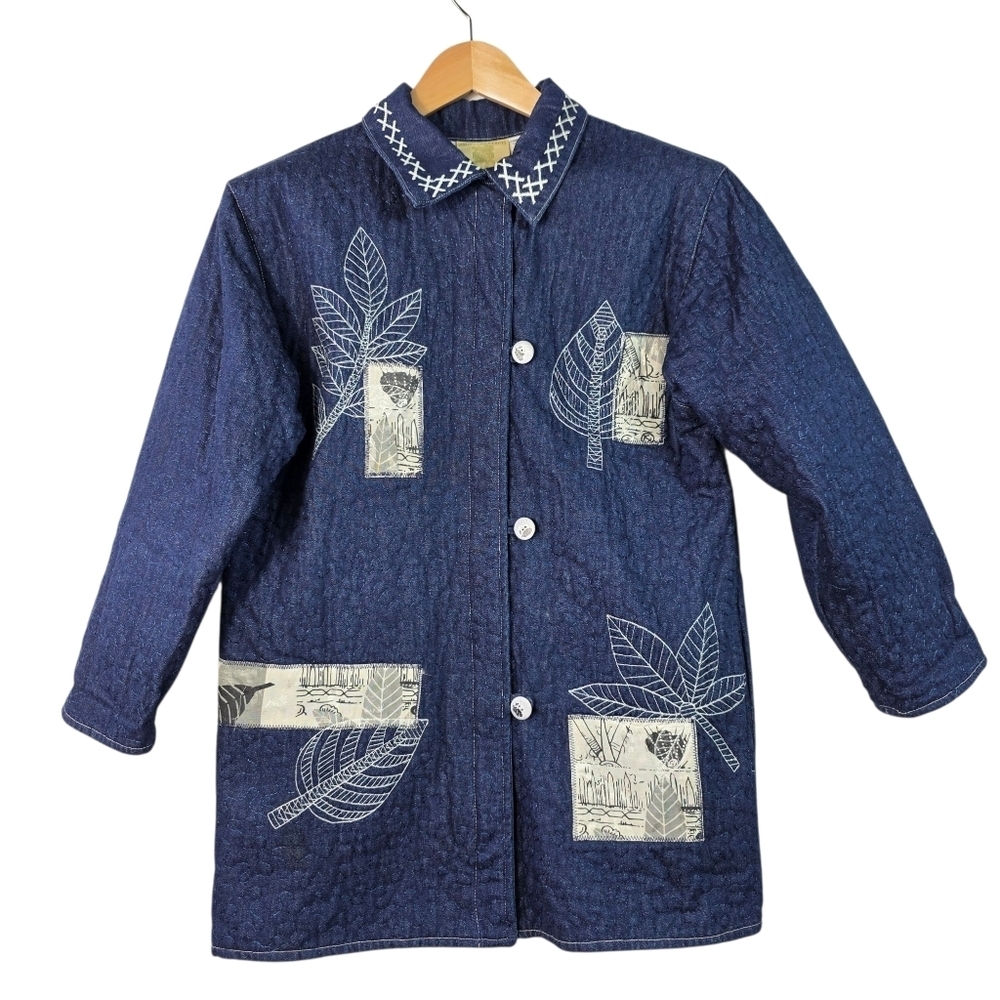 Asian Creations Denim Quilted patched jacket